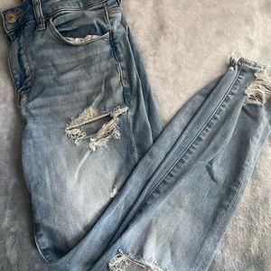American eagle recycled denim, high rise jegging, ripped